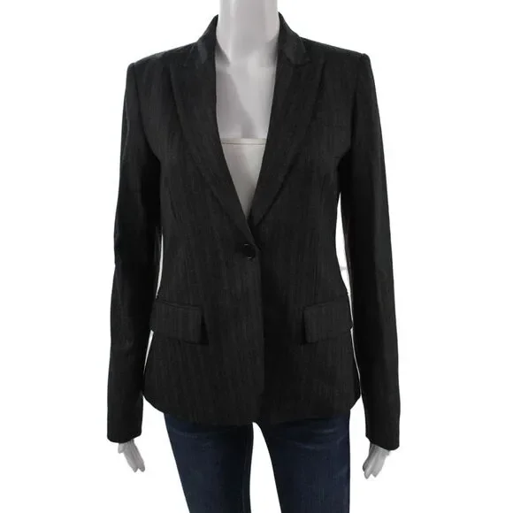 Theory Womens Classic Striped Dark Gray Wool Blend Blazer Size 6 - Picture 1 of 8